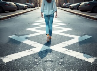 Businesswoman goes straight on his way on asphalt road Created with Generative AI technology.