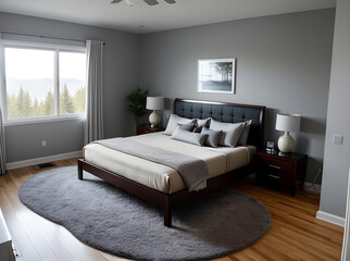 realistic interior bedroom design with medium shot.