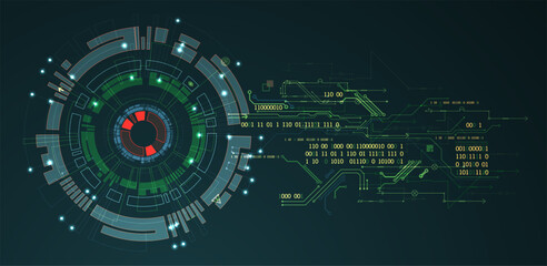 Abstract background on technological and scientific topics. Various techno details with using digital code.