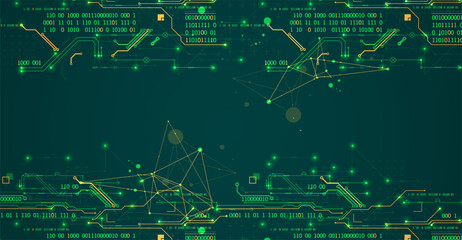 Abstract background on technological and scientific topics. Various techno details with using digital code.