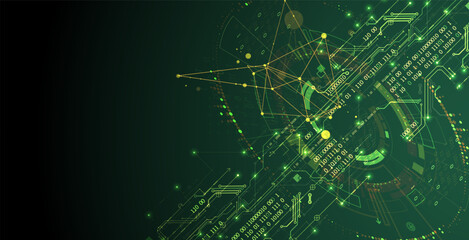 Abstract background on technological and scientific topics. Various techno details with using digital code.