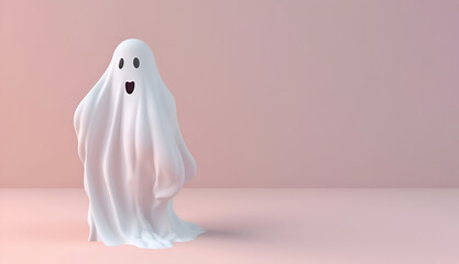 An adorable ghost depicted on a soft pink background