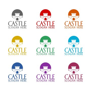 Castle template logo  icon isolated on white background. Set icons colorful