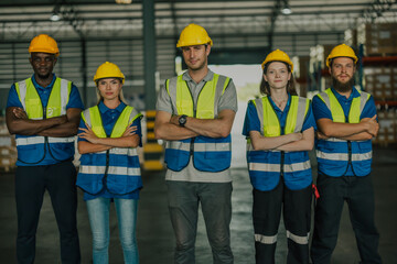 Diverse warehouse team create empowerment, confidence. Collaboration drives excellence in logistics