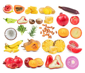  Mixed of different fruits and vegetable isolated on transparent png