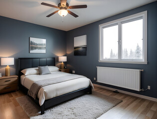 Detailed hyperrealistic medium shot: bedroom interior design.