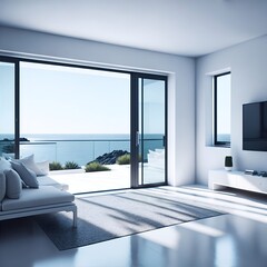 Modern living room. Minimalist scandinavian style. AI generated illustration
