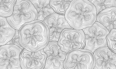 Abstract tree rings background. Topographic map concept wallpaper. Thin black lines isolate on white.