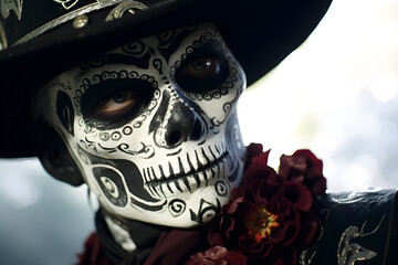 Day of the dead men with sugar skull makeup