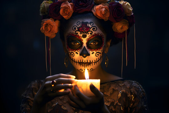 Day of the dead girls beautiful women with sugar skull makeup