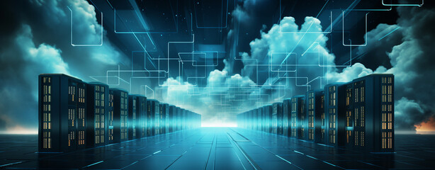 cloud computing data center storage network. Generative Ai.
