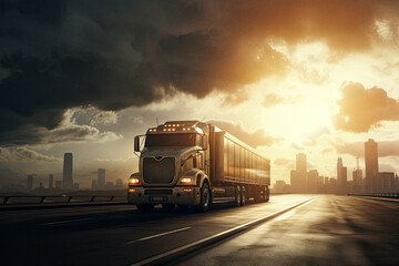 futuristic truck drive city