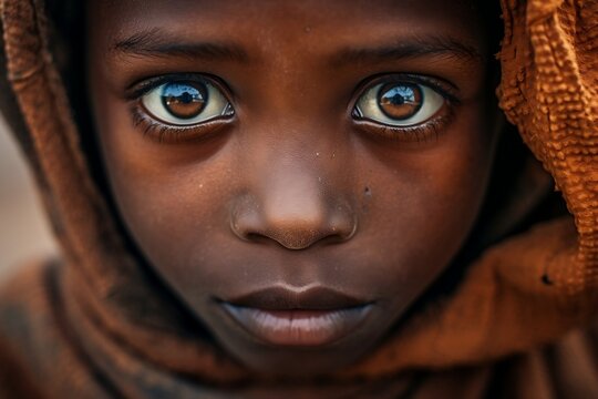Close up on a sad lonely eyes of african child