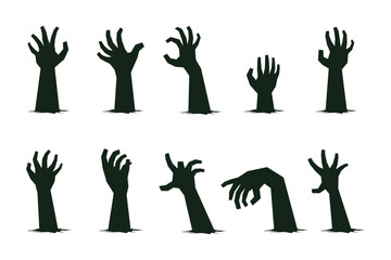 set of Black zombie's hands for Halloween. Halloween Elements and Objects for Design Projects.