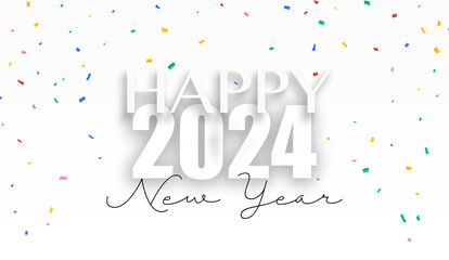 2024 new year celebration with confetti rain."happy new year"