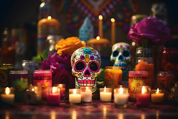 sugar skulls and candles