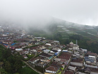 The beauty of the landscape and architecture of the arrangement of terraced houses in the tourist area of ​​Nepal van Java, Butuh Hamlet, Magelang, Central Java indonesia 