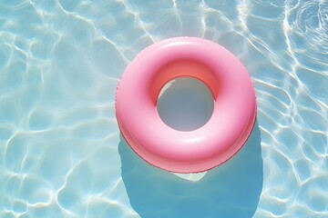 Poolside Relaxation - Pink Inflatable Swim Ring on Blue Water