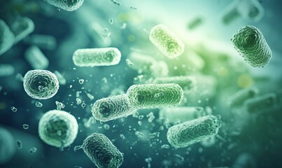 Microscopic Bacterial Analysis - Bacteria in Greenish Liquid Illustration