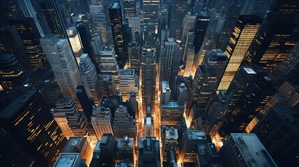 Top view of skyscrapers. Created using generative AI technology. - obrazy, fototapety, plakaty