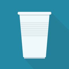 Disposable plastic cup on a blue background with shadow in flat design style