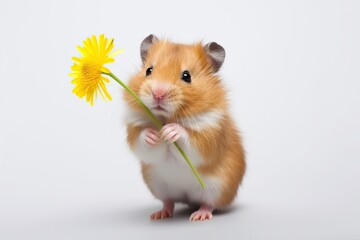 Fluffy Red Hamster with Dandelion - Cute Rodent on White