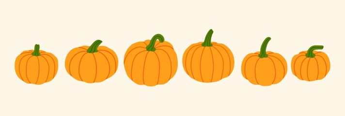 autumn orange vector pumpkins illustration banner, pumpkin decoration, autumn fruits, thanksgiving - obrazy, fototapety, plakaty