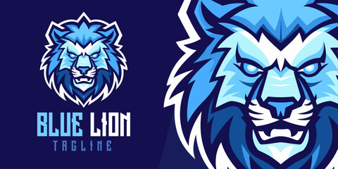 Blue Lion Logo Mascot: Striking Vector Cartoon, Perfect for Sport, eSport, Logo, Icon, Design, Poster, and Flyer