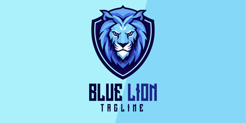 Blue Lion Logo Mascot: Illustration Vector Graphic, Perfect for Logo, Sport, eSport, Icon, Design, Poster, and Flyer