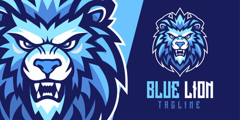 Blue Lion Logo Mascot: Captivating Illustration Vector Graphic, Perfect for Logo, Sport, eSport, Icon, Design, Poster, and Flyer