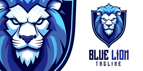 Blue Lion Logo Mascot: Dynamic Vector Illustration Graphic, Ideal for Sport, eSport, Logo, Icon, Design, Poster, and Flyer © Giu Studios