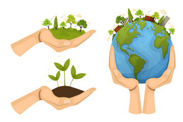 set land and nature in hands