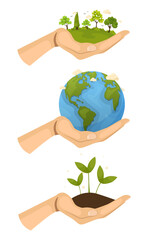 set land and nature in hands