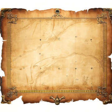 Treasure map in pirate movie isolate on white background.generative AI