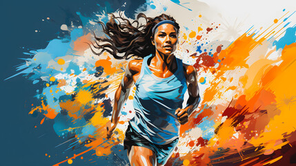 Obraz na płótnie Canvas Olympic Games in Paris 2024. Running athlete. Generative AI