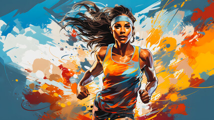 Olympic Games in Paris 2024. Running athlete. Generative AI - obrazy, fototapety, plakaty