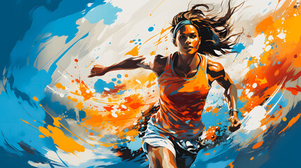 Olympic Games in Paris 2024. Running athlete. Generative AI - obrazy, fototapety, plakaty