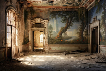 Fototapeta na wymiar Abandoned house interior decayed architecture