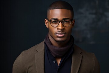attractive black guy wearing glasses and smiling closeup portrait