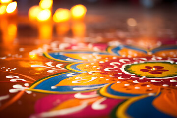 Close up of a decorative rangoli pattern