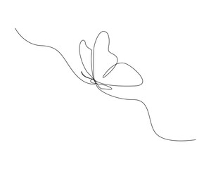 Continuous one line drawing of flying butterfly. Butterfly outline vector illustration.  