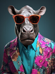 Obraz premium Fashion Flair Meets Furry Friends: AI's Animal Portrait Elegance.