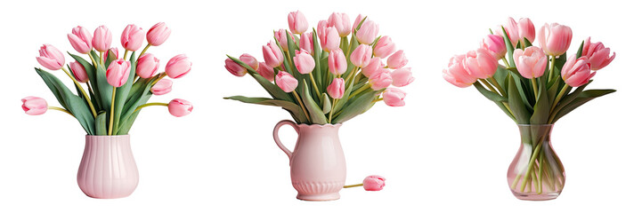 Isolated tulips pink transparent background