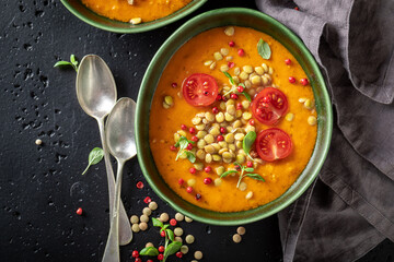 Delicious lentil soup as spicy and healthy appetizer.