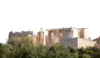 Acropolis propylaea gate isolated on white transparent background, PNG. Athens, Greece. 