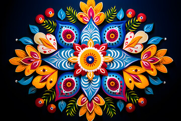 Top view of a rangoli design with vibrant colors