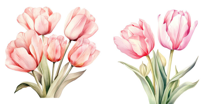 Pink tulips painted with watercolors