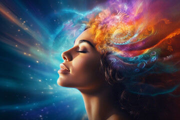 Picture of woman Astral body Psychedelic journey near death experience made by Generative AI