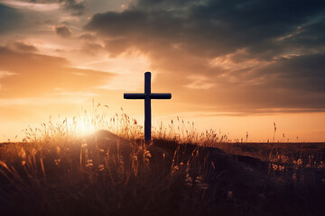 Fototapeta premium Generative AI picture of the holy cross symbolizing death and resurrection of Jesus Christ over sky