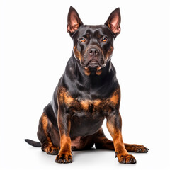 Obraz premium a purebred dog of noble lineage of black color looking forward and sitting, graphic composition for pet shop
